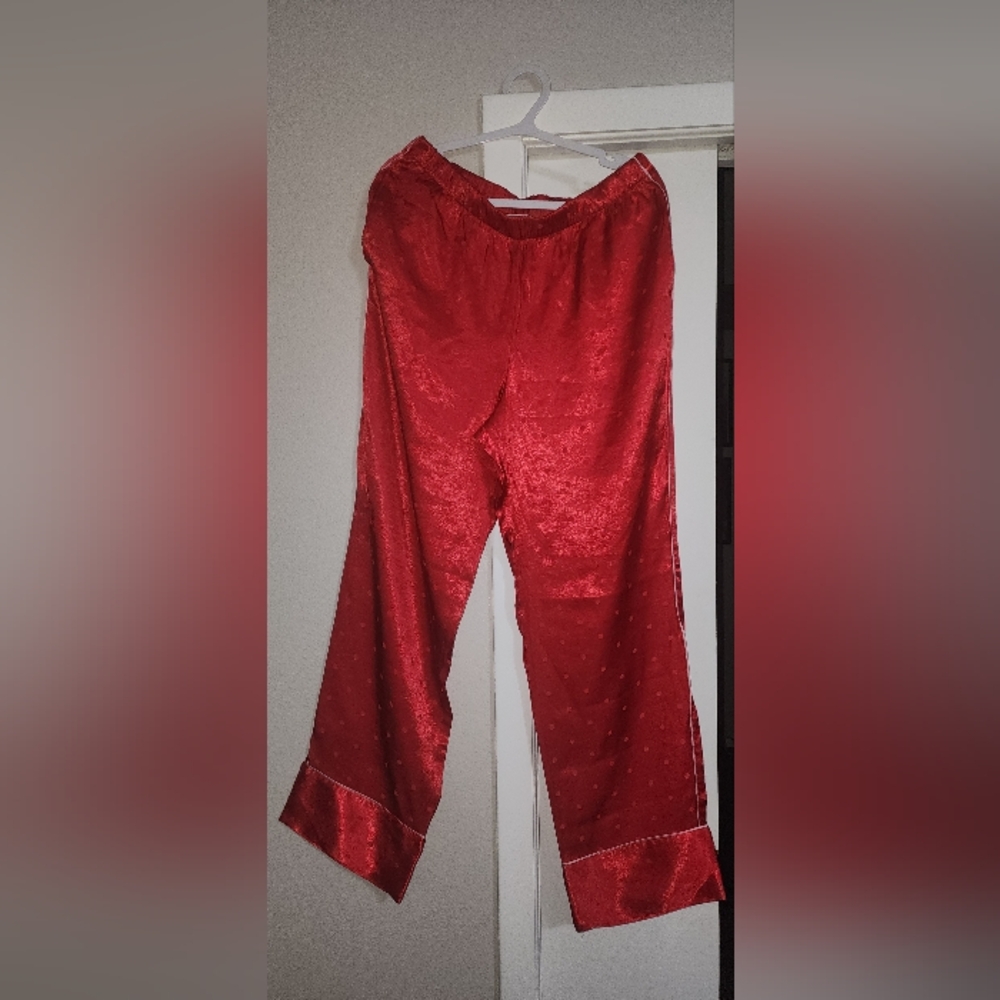 Victoria's Secret Silky Satin thick Pajama pants bottoms red polka dots M